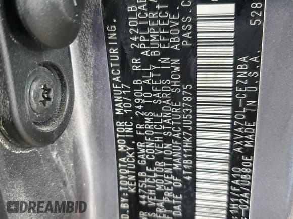 ✅ 2018 Toyota Camry LE • VIN: 4T1B11HK7JU537875 • Lot: 69734785. Wystawiony na Copart z przebiegiem 90 692 mil. Bezpłatny archiwum sprzedaży aukcyjnych z USA i szczegółowy raport historii pojazdu na DreamBid. Zdjęcie 12.