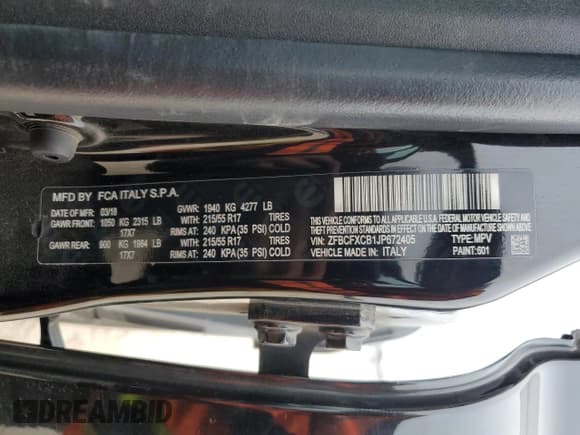 ✅ 2018 FIAT 500X Urbana Edition • VIN: ZFBCFXCB1JP672405 • Lot: 88776065. Listed on Copart with 113,733 mi. Free auction sales archive from the USA and detailed vehicle history report at DreamBid. Image 14.