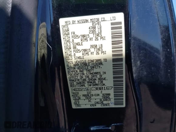 ✅ 2001 Nissan Frontier XE • VIN: 1N6DD21S61C380167 • Lot: 42971715. Listed on IAAI with 110,592 mi. Free auction sales archive from the USA and detailed vehicle history report at DreamBid. Image 9.