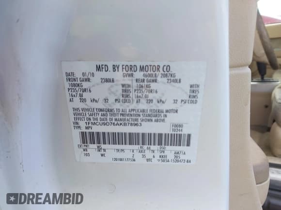 ✅ 2010 Ford Escape XLT • VIN: 1FMCU9D76AKB78963 • Лот: 43682994. Опубликован ранее на IAAI с пробегом 149 117 миль. Бесплатный доступ к архиву аукционных продаж из США и подробный отчёт об истории автомобиля на DreamBid. Изображение 9.