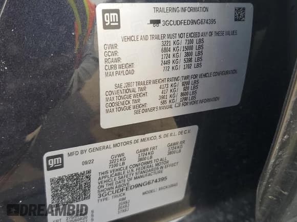 ✅ 2022 Chevrolet Silverado 1500 LT Trail Boss • VIN: 3GCUDFED9NG674395 • Lot: 70555965. Listed on Copart with Not provided. Free auction sales archive from the USA and detailed vehicle history report at DreamBid. Image 12.