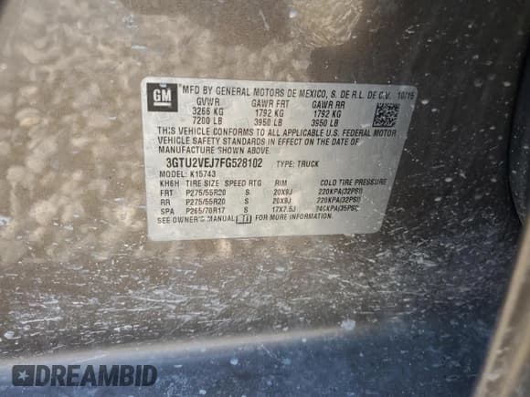 ✅ 2015 GMC Sierra 1500 SLT • VIN: 3GTU2VEJ7FG528102 • Лот: 69580715. Опубликован ранее на Copart с пробегом 159 641 миль. Бесплатный доступ к архиву аукционных продаж из США и подробный отчёт об истории автомобиля на DreamBid. Изображение 12.