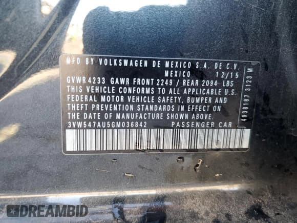 ✅ 2016 Volkswagen Golf GTI S • VIN: 3VW547AU5GM036842 • Lot: 89694965. Wystawiony na Copart z przebiegiem 32 432 mil. Bezpłatny archiwum sprzedaży aukcyjnych z USA i szczegółowy raport historii pojazdu na DreamBid. Zdjęcie 12.