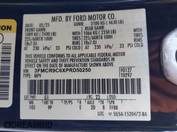 ✅ 2023 Ford Bronco Sport Outer Banks • VIN: 3FMCR9C6XPRD50250 • Lot: 43766573. Listed on IAAI with 72,578 mi. Free auction sales archive from the USA and detailed vehicle history report at DreamBid. Image 9.