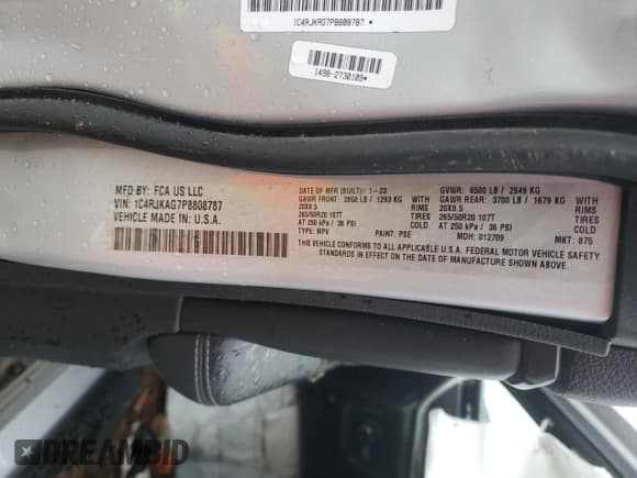 ✅ 2023 Jeep Grand Cherokee Altitude • VIN: 1C4RJKAG7P8808787 • Lot: 52151485. Listed on Copart with 40,057 mi. Free auction sales archive from the USA and detailed vehicle history report at DreamBid. Image 14.