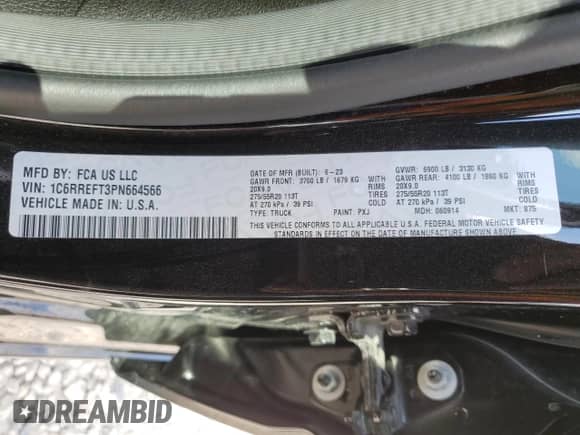 2023 Ram 1500 Big Horn z VIN 1C6RREFT3PN664566, wystawiony jako Copart lot #85863475 z przebiegiem Nie podano mil oraz Szkoda całkowita • Salvage title. Historia ofert i sprzedaży dostępna na DreamBid. Obrazek 13.
