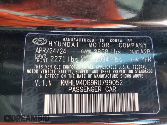 2024 Hyundai Elantra SEL z VIN KMHLM4DG9RU799052, wystawiony jako Copart lot #83959175 z przebiegiem 18 318 mil mil oraz Szkoda całkowita • Salvage title. Historia ofert i sprzedaży dostępna na DreamBid. Obrazek 12.
