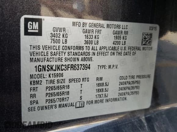 ✅ 2015 Chevrolet Suburban LT • VIN: 1GNSKJKC3FR637394 • Lot: 69036314. Wystawiony na Copart z przebiegiem 183 829 mil. Bezpłatny archiwum sprzedaży aukcyjnych z USA i szczegółowy raport historii pojazdu na DreamBid. Zdjęcie 13.