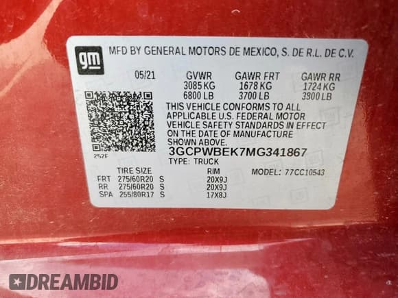 ✅ 2021 Chevrolet Silverado 1500 Custom • VIN: 3GCPWBEK7MG341867 • Lot: 82289105. Wystawiony na Copart z przebiegiem 112 058 mil. Bezpłatny archiwum sprzedaży aukcyjnych z USA i szczegółowy raport historii pojazdu na DreamBid. Zdjęcie 12.