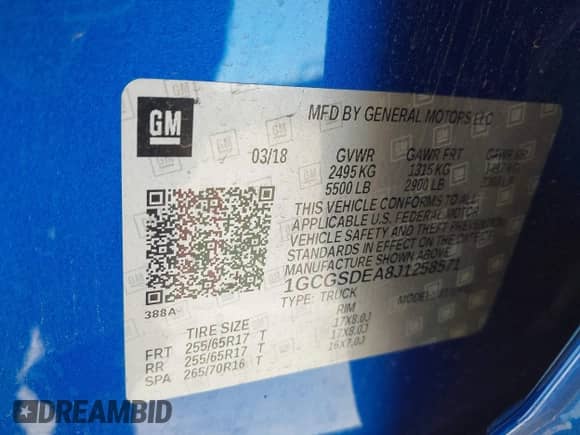 2018 Chevrolet Colorado 2WD Z71 с VIN 1GCGSDEA8J1258571, выставлен на аукционе IAAI как лот 43551377 с пробегом 99 188 миль миль и . История ставок и продаж доступна на DreamBid. Изображение 9.