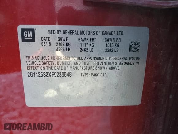 ✅ 2015 Chevrolet Impala LT • VIN: 2G1125S3XF9239548 • Лот: 79675184. Опубликован ранее на Copart с пробегом 227 183 миль. Бесплатный доступ к архиву аукционных продаж из США и подробный отчёт об истории автомобиля на DreamBid. Изображение 12.