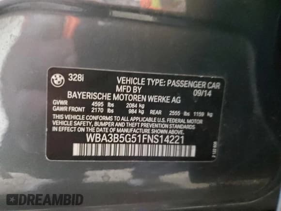 ✅ 2015 BMW 3 Series 328i xDrive • VIN: WBA3B5G51FNS14221 • Lot: 56482665. Wystawiony na Copart z przebiegiem 106 269 mil. Bezpłatny archiwum sprzedaży aukcyjnych z USA i szczegółowy raport historii pojazdu na DreamBid. Zdjęcie 12.