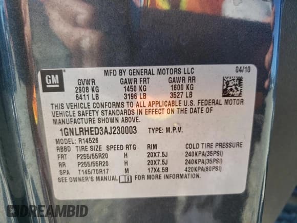 ✅ 2010 Chevrolet Traverse LTZ • VIN: 1GNLRHED3AJ230003 • Лот: 90047675. Опубликован ранее на Copart с пробегом 167 135 миль. Бесплатный доступ к архиву аукционных продаж из США и подробный отчёт об истории автомобиля на DreamBid. Изображение 13.