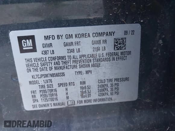 ✅ 2022 Chevrolet Trax LT • VIN: KL7CJPSM7NB560335 • Lot: 43662691. Listed on IAAI with 52,182 mi. Free auction sales archive from the USA and detailed vehicle history report at DreamBid. Image 9.