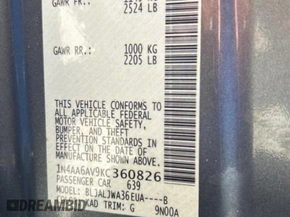 ✅ 2019 Nissan Maxima Platinum • VIN: 1N4AA6AV9KC360826 • Lot: 71081625. Wystawiony na Copart z przebiegiem 120 786 mil. Bezpłatny archiwum sprzedaży aukcyjnych z USA i szczegółowy raport historii pojazdu na DreamBid. Zdjęcie 10.