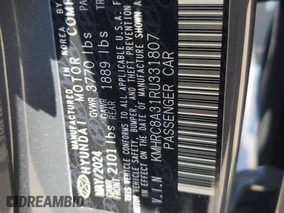 ✅ 2024 Hyundai Venue SEL • VIN: KMHRC8A31RU331807 • Lot: 70032195. Listed on Copart with 26,134 mi. Free auction sales archive from the USA and detailed vehicle history report at DreamBid. Image 13.