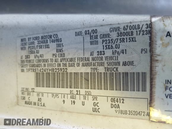 ✅ 2000 Ford Econoline Cargo • VIN: 1FTRE1424YHB25932 • Лот: 43722078. Опубликован ранее на IAAI с пробегом 578 897 миль. Бесплатный доступ к архиву аукционных продаж из США и подробный отчёт об истории автомобиля на DreamBid. Изображение 9.