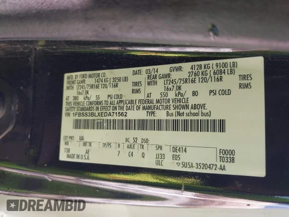 ✅ 2014 Ford Econoline Passenger XL • VIN: 1FBSS3BLXEDA71562 • Lot: 41864794. Listed on IAAI with 140,942 mi. Free auction sales archive from the USA and detailed vehicle history report at DreamBid. Image 9.