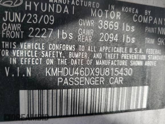 ✅ 2009 Hyundai Elantra SE • VIN: KMHDU46DX9U815430 • Lot: 58084935. Wystawiony na Copart z przebiegiem 183 412 mil mil. Skorzystaj z bezpłatnego archiwum sprzedaży aukcyjnych z USA i zobacz szczegółowy raport historii pojazdu na DreamBid. Zdjęcie 12.