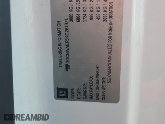 ✅ 2019 Chevrolet Silverado 1500 Work Truck • VIN: 3GCNWAEF5KG261971 • Lot: 66193725. Wystawiony na Copart z przebiegiem 96 437 mil. Bezpłatny archiwum sprzedaży aukcyjnych z USA i szczegółowy raport historii pojazdu na DreamBid. Zdjęcie 12.