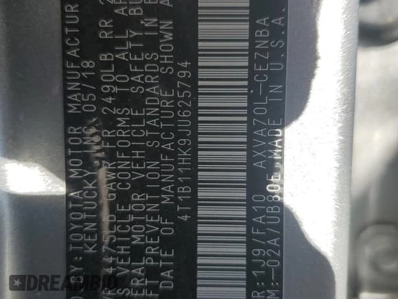 ✅ 2018 Toyota Camry XLE • VIN: 4T1B11HK9JU625794 • Lot: 70768885. Listed on Copart with 83,979 mi. Free auction sales archive from the USA and detailed vehicle history report at DreamBid. Image 13.