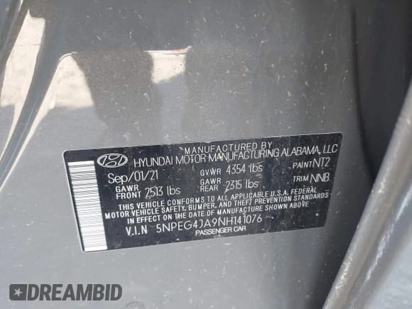 ✅ 2022 Hyundai Sonata SE • VIN: 5NPEG4JA9NH141076 • Lot: 43418491. Listed on IAAI with 42,992 mi. Free auction sales archive from the USA and detailed vehicle history report at DreamBid. Image 9.