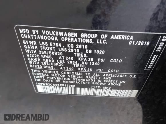 ✅ 2019 Volkswagen Atlas SE • VIN: 1V2WR2CA0KC533062 • Лот: 42645827. Опубликован ранее на IAAI с пробегом 80 533 миль. Бесплатный доступ к архиву аукционных продаж из США и подробный отчёт об истории автомобиля на DreamBid. Изображение 9.