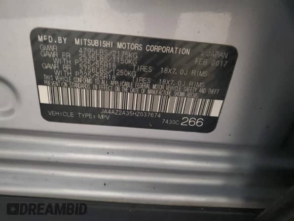 2017 Mitsubishi Outlander ES с VIN JA4AZ2A35HZ037674, выставлен на аукционе Copart как лот 65634405 с пробегом Не указан миль и Списание • Salvage title. История ставок и продаж доступна на DreamBid. Изображение 13.