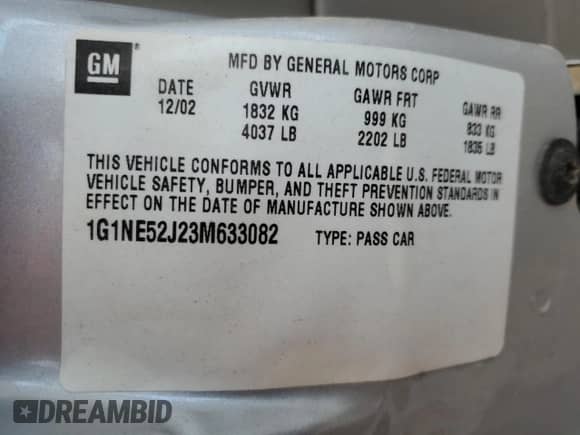 2003 Chevrolet Malibu LS with VIN 1G1NE52J23M633082, listed as a Copart auction lot 79299664 with 149,574 mi miles and Salvage title. Bid and sale history available at DreamBid. Image 12.