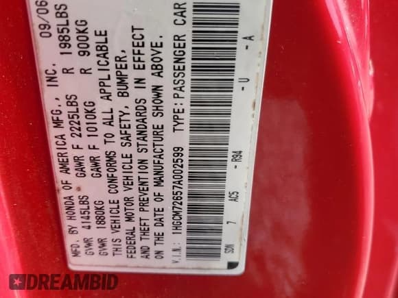 ✅ 2007 Honda Accord EX-L • VIN: 1HGCM72657A002599 • Lot: 82707535. Listed on Copart with 251,905 mi. Free auction sales archive from the USA and detailed vehicle history report at DreamBid. Image 12.