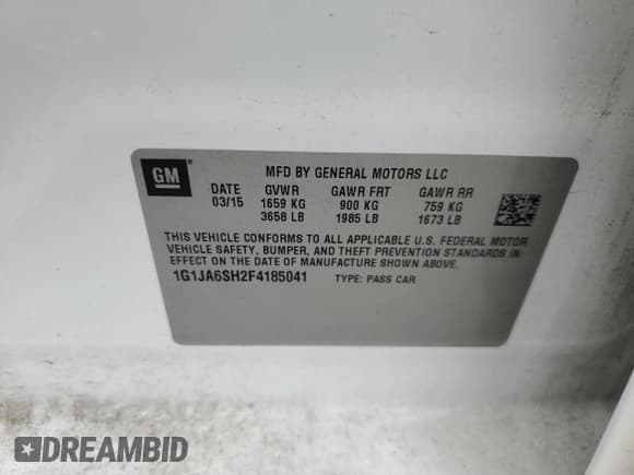 ✅ 2015 Chevrolet Sonic LS • VIN: 1G1JA6SH2F4185041 • Lot: 81253315. Listed on Copart with 155,317 mi. Free auction sales archive from the USA and detailed vehicle history report at DreamBid. Image 12.