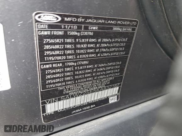 ✅ 2019 Land Rover Range Rover Sport SVR • VIN: SALWZ2SE5KA832167 • Lot: 94812645. Wystawiony na Copart z przebiegiem 67 683 mil. Bezpłatny archiwum sprzedaży aukcyjnych z USA i szczegółowy raport historii pojazdu na DreamBid. Zdjęcie 13.