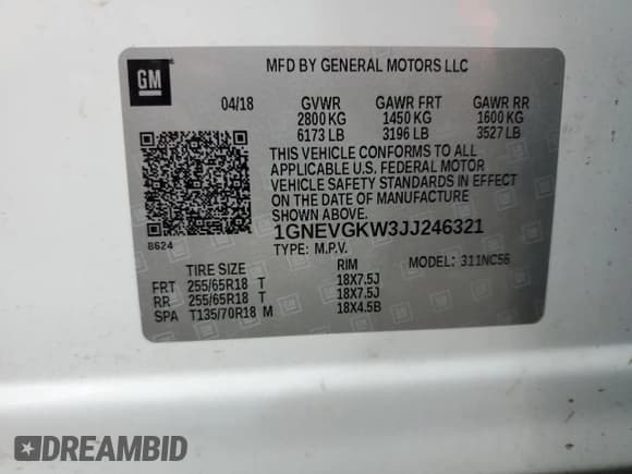 ✅ 2018 Chevrolet Traverse LT Cloth • VIN: 1GNEVGKW3JJ246321 • Lot: 74309504. Listed on Copart with 51,970 mi. Free auction sales archive from the USA and detailed vehicle history report at DreamBid. Image 13.