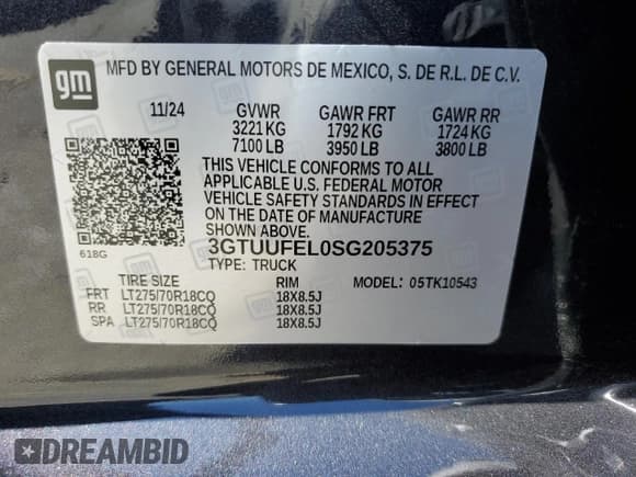 ✅ 2025 GMC Sierra 1500 AT4X • VIN: 3GTUUFEL0SG205375 • Лот: 48553145. Опубликован ранее на Copart с пробегом 1 326 миль. Бесплатный доступ к архиву аукционных продаж из США и подробный отчёт об истории автомобиля на DreamBid. Изображение 12.