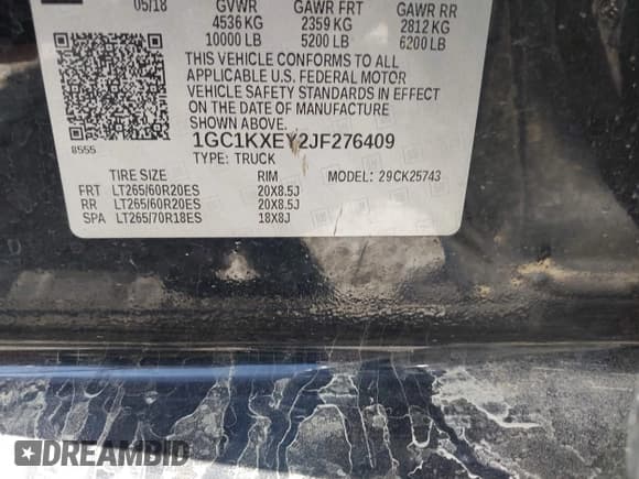 ✅ 2018 Chevrolet Silverado 2500HD High Country • VIN: 1GC1KXEY2JF276409 • Lot: 43179213. Listed on IAAI with 122,005 mi. Free auction sales archive from the USA and detailed vehicle history report at DreamBid. Image 9.