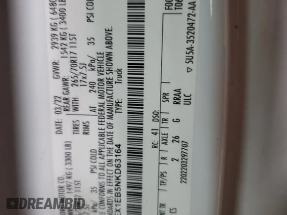 ✅ 2022 Ford F-150 XL • VIN: 1FTEX1EB5NKD63164 • Лот: 79238404. Опубликован ранее на Copart с пробегом 83 961 миль. Бесплатный доступ к архиву аукционных продаж из США и подробный отчёт об истории автомобиля на DreamBid. Изображение 12.