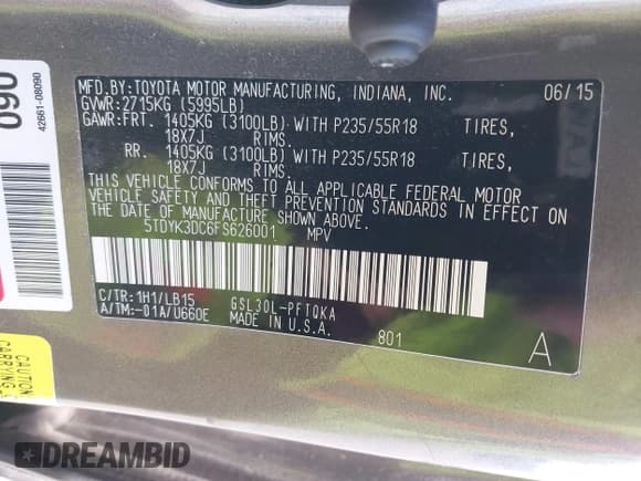 ✅ 2015 Toyota Sienna XLE • VIN: 5TDYK3DC6FS626001 • Лот: 42945911. Опубликован ранее на IAAI с пробегом 114 961 миль. Бесплатный доступ к архиву аукционных продаж из США и подробный отчёт об истории автомобиля на DreamBid. Изображение 9.