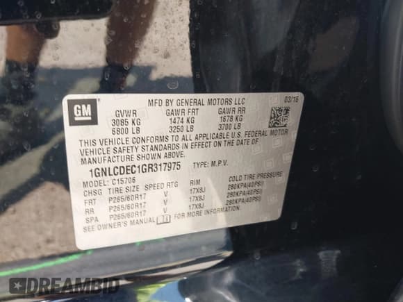 ✅ 2016 Chevrolet Tahoe Commercial • VIN: 1GNLCDEC1GR317975 • Lot: 43035672. Listed on IAAI with 130,564 mi. Free auction sales archive from the USA and detailed vehicle history report at DreamBid. Image 9.