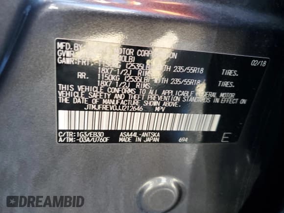 ✅ 2018 Toyota RAV4 SE • VIN: JTMJFREV0JJ212646 • Lot: 91848095. Listed on Copart with 78,060 mi. Free auction sales archive from the USA and detailed vehicle history report at DreamBid. Image 13.