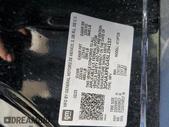 ✅ 2025 Chevrolet Equinox AWD LT • VIN: 3GNAXPEG4SL294157 • Lot: 69221475. Wystawiony na Copart z przebiegiem 8 927 mil. Bezpłatny archiwum sprzedaży aukcyjnych z USA i szczegółowy raport historii pojazdu na DreamBid. Zdjęcie 14.