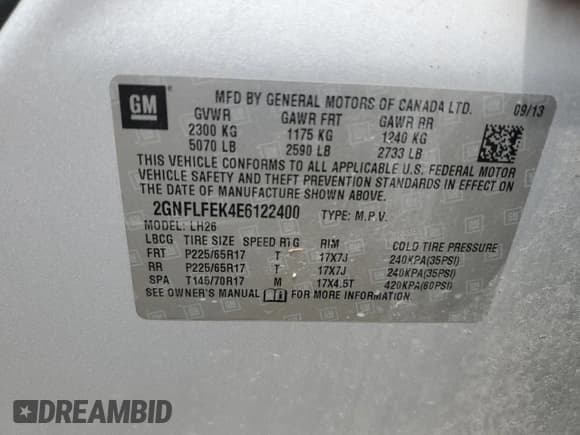 ✅ 2014 Chevrolet Equinox LT • VIN: 2GNFLFEK4E6122400 • Лот: 57019344. Опубликован ранее на Copart с пробегом 126 528 миль. Бесплатный доступ к архиву аукционных продаж из США и подробный отчёт об истории автомобиля на DreamBid. Изображение 15.