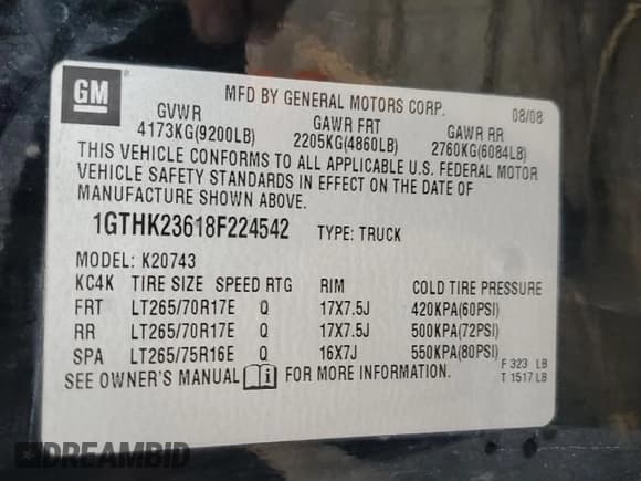 ✅ 2008 GMC Sierra 2500HD Work Truck • VIN: 1GTHK23618F224542 • Lot: 73305264. Listed on Copart with 234,345 mi. Free auction sales archive from the USA and detailed vehicle history report at DreamBid. Image 12.