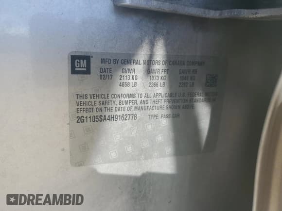 ✅ 2017 Chevrolet Impala LT • VIN: 2G1105SA4H9162778 • Лот: 76356184. Опубликован ранее на Copart с пробегом 205 119 миль. Бесплатный доступ к архиву аукционных продаж из США и подробный отчёт об истории автомобиля на DreamBid. Изображение 12.