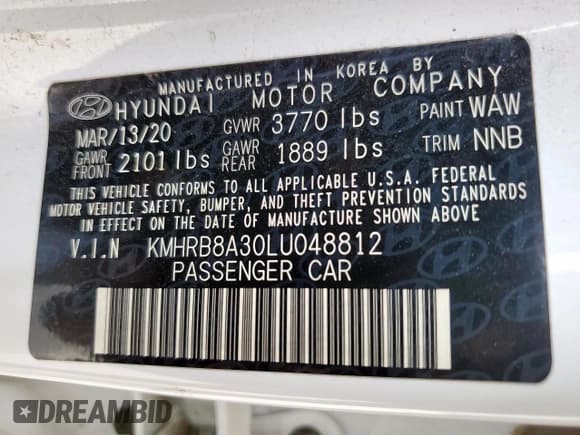 ✅ 2020 Hyundai Venue SE • VIN: KMHRB8A30LU048812 • Lot: 54620225. Listed on Copart with 162,702 mi. Free auction sales archive from the USA and detailed vehicle history report at DreamBid. Image 12.
