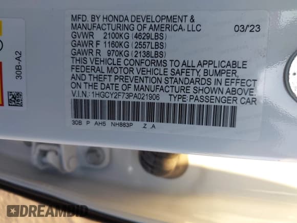 ✅ 2023 Honda Accord Sport-L • VIN: 1HGCY2F73PA021906 • Lot: 43164215. Listed on IAAI with 4,440 mi. Free auction sales archive from the USA and detailed vehicle history report at DreamBid. Image 9.