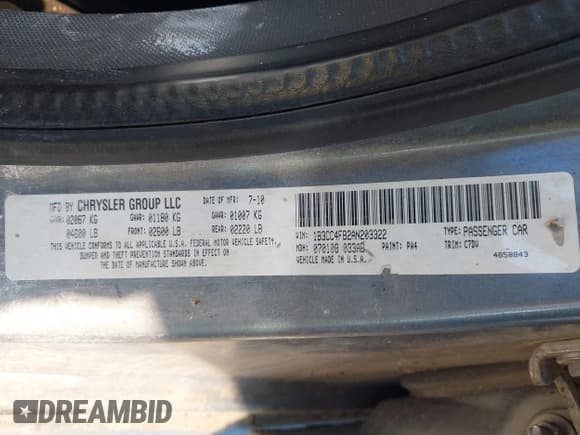 ✅ 2010 Dodge Avenger SXT • VIN: 1B3CC4FB2AN203322 • Lot: 43564507. Listed on IAAI with 203,277 mi. Free auction sales archive from the USA and detailed vehicle history report at DreamBid. Image 9.