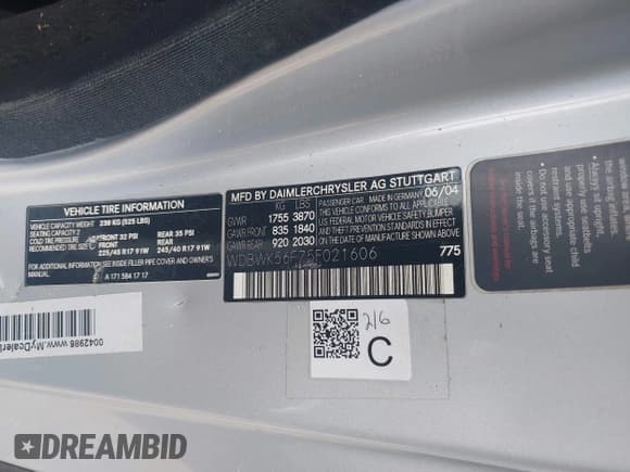 ✅ 2005 Mercedes-Benz SLK 230/320 • VIN: WDBWK56F75F021606 • Lot: 42974155. Listed on IAAI with 97,183 mi. Free auction sales archive from the USA and detailed vehicle history report at DreamBid. Image 9.