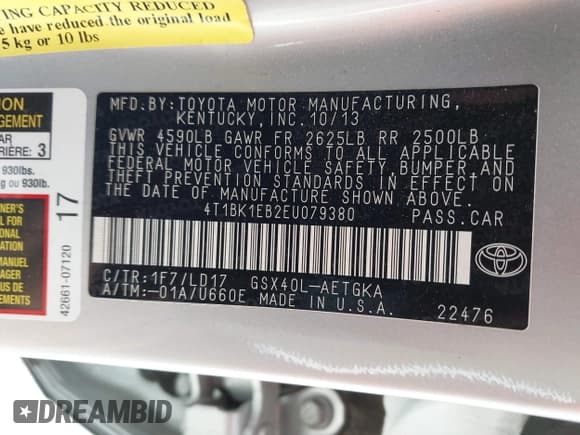 ✅ 2014 Toyota Avalon Limited • VIN: 4T1BK1EB2EU079380 • Lot: 42115889. Listed on IAAI with 165,059 mi. Free auction sales archive from the USA and detailed vehicle history report at DreamBid. Image 9.