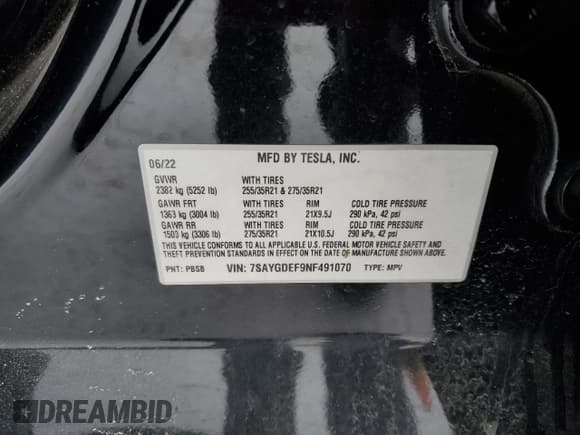 ✅ 2022 Tesla Model Y Performance • VIN: 7SAYGDEF9NF491070 • Lot: 45176675. Listed on Copart with 45,974 mi. Free auction sales archive from the USA and detailed vehicle history report at DreamBid. Image 15.
