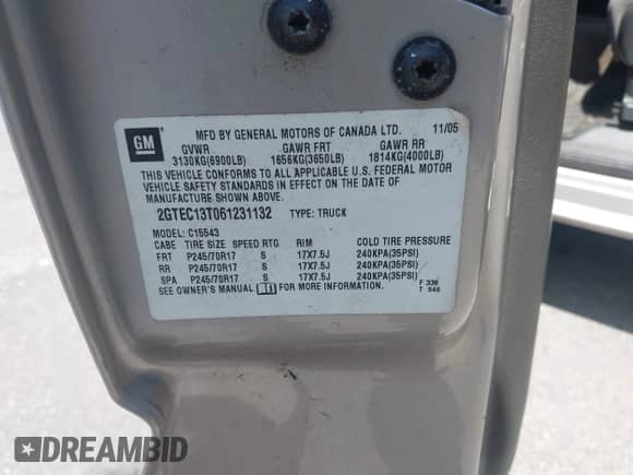 ✅ 2006 GMC Sierra 1500 SLE1 • VIN: 2GTEC13T061231132 • Lot: 42880583. Listed on IAAI with 278,022 mi. Free auction sales archive from the USA and detailed vehicle history report at DreamBid. Image 9.